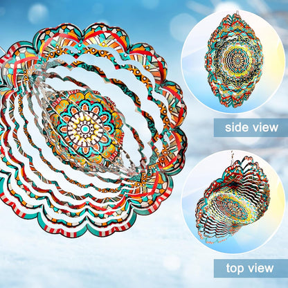 Mandala Wind Spinner - Lucky Star Design | 12-Inch Laser Cut Stainless Steel, Kinetic Hanging Wind Sculpture for Garden, Porch, Patio, Home | Outdoor 3D Metal Windcatcher & Yard Art