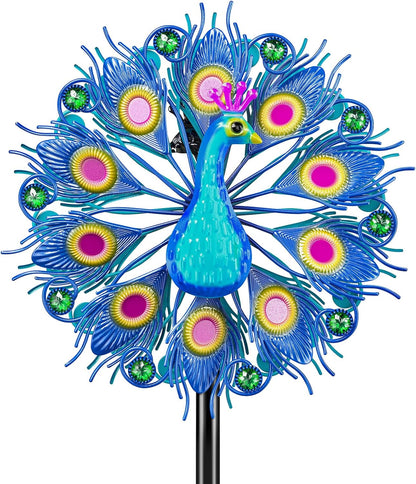 Metal Outdoor Wind Spinner, 2-Way Wind Sculpture Spinner with Metal Stake, Waterproof 360 Degrees Kinetic Windmill Art Decoration for Patio Garden Lawn (Peacock A)