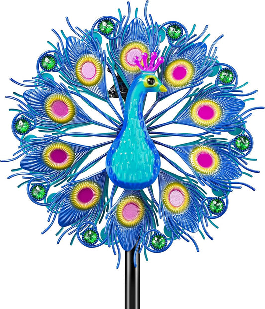 Metal Outdoor Wind Spinner, 2-Way Wind Sculpture Spinner with Metal Stake, Waterproof 360 Degrees Kinetic Windmill Art Decoration for Patio Garden Lawn (Peacock A)