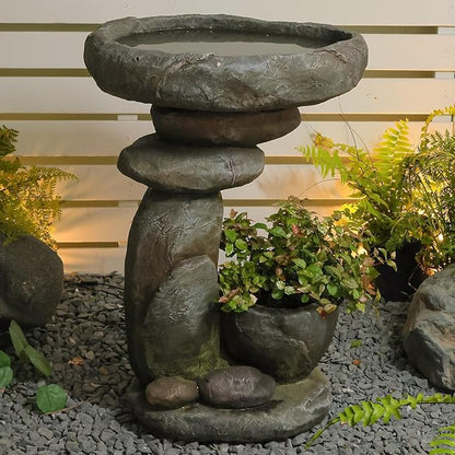 27.6" Tall Outdoor Fountain for Garden, Patio, Yard – Vertical Space-Saving Design, Made of Resin & Fiberglass Composite – No Pump/Lights Included