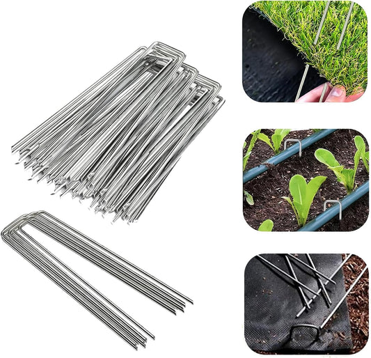 Sturdy Garden Landscape Staples, 6 Inch Galvanized Steel Sod Pins Anti-Rust Stakes for Weed Barrier, Christmas Decorations and Landscaping Fabric.