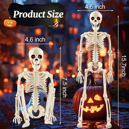 Remiawy Skeleton Halloween Decorations, 6 Pack 16” Full Body Posable Skeletons with Movable Joints, Small Plastic Hanging Props for Haunted House, Yard, Graveyard, Spooky Party Indoor Outdoor Decor