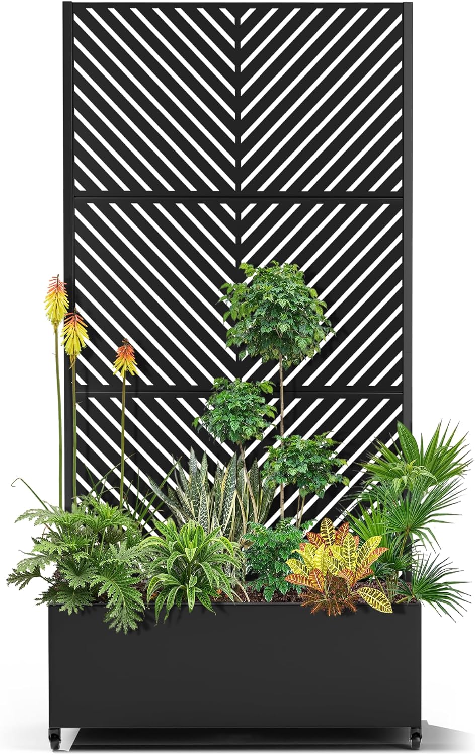 15.7"×70.9"×35.4" Metal Raised Garden Bed with Trellis and Wheels - Tall Trellis Planter Box for Climbing Plants, Vegetables & Vines - Outdoor Privacy Planters for Patio (Black-Parallel)