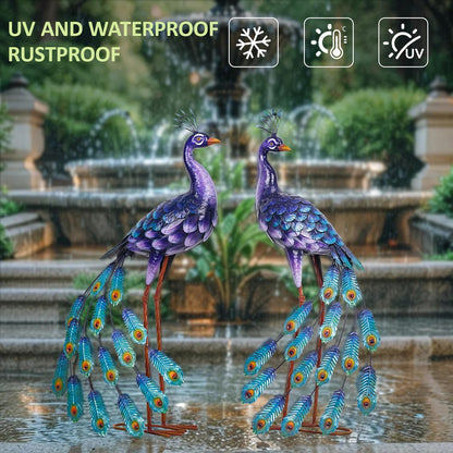 Kircust Purple Peacock Garden Statue and Sculpture, Metal Peacocks Yard Art Lawn Decor, Large Birds Garden Sculptures & Statues for Patio Backyard Pond Home Decoration