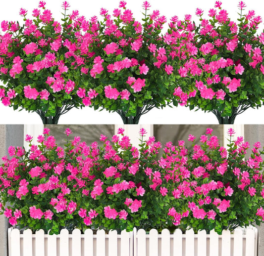 Outdoor Faux Flowers Artificial Plants & Flowers Boxwood Springs Artificial Outdoor Flowers UV Resistant Boxwood Greenery Artificial Uv Resistant Outdoor Plants Artificial Greenery Stems(Pink)
