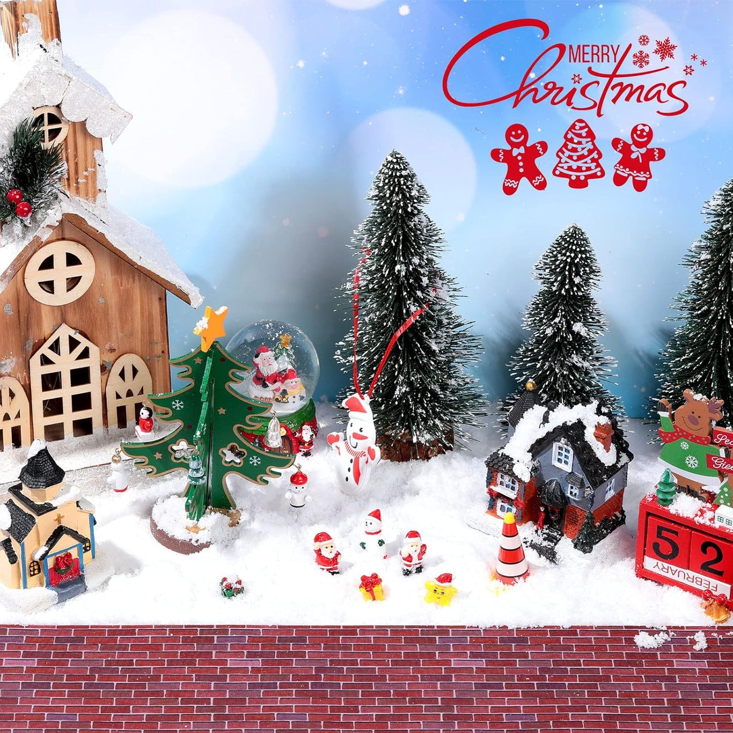 Marspark Christmas Village Accessories 5 x 50 Inch Christmas Miniature Road Village Street Mat Xmas Snow Street Decorations for Little Landscape(Red Brick Style)