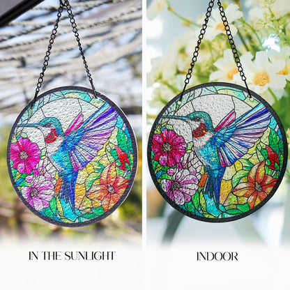 kanpura Suncatcher Stained Glass Window Hanging 6.3 inch Hummingbird Sun Catcher with Hook Sun Catchers Indoor Window Birds Hanging for Wall Art Home Decor Gifts