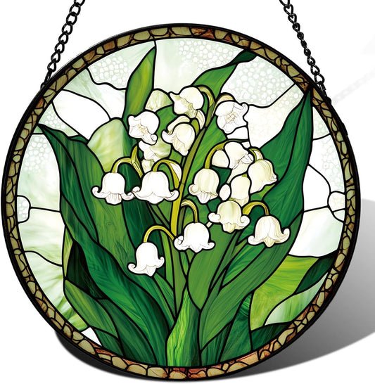 Lily of The Valley Flower Suncatcher -7.9 in Stained Glass Window Hanging Sun Catcher Garden Decor
