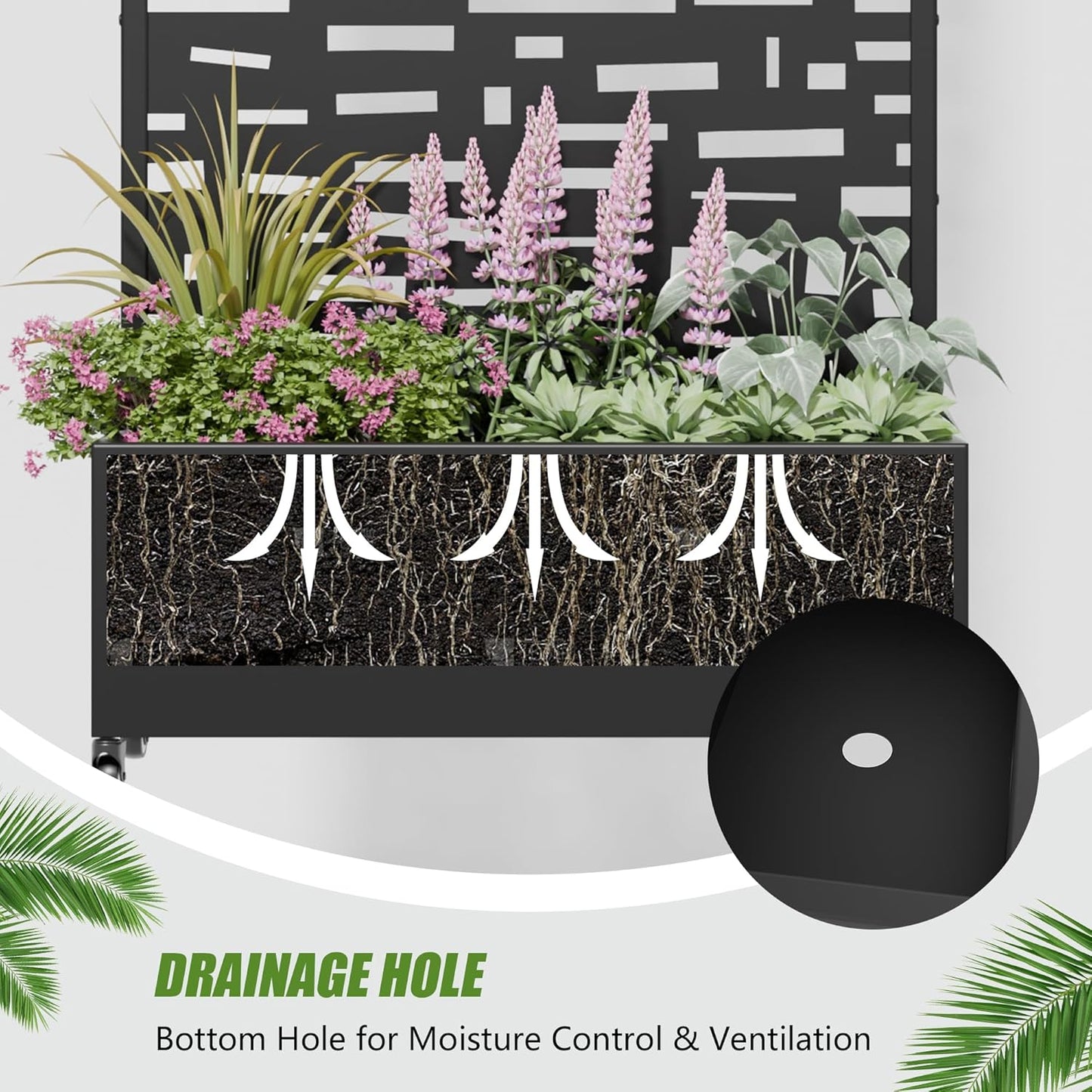 Casaphoria 72"x35" Metal Raised Garden Bed with Trellis(2 Pack), Outdoor Planter Box with Wheels & Drainage Holes for Climbing Plants, Flowers, Elevated Garden Kit with Privacy Screen, Black-Gerald