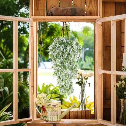 SJL 4pcs Artificial Hanging Lavender Plants Hanging Flowers Fake Ivy Long Plant Plastic Long Stem Faux Hanging Plants Indoor Greenery Look Real Decor for Garden Porch Farmhouse (White)