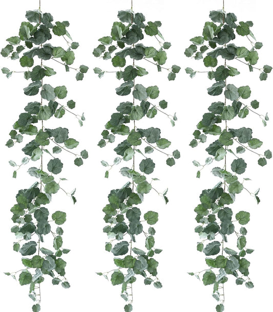 3 Strands Begonia Artificial Vines, 67" Silk Vine Garland with Green Leaves, Fake Hanging Plants