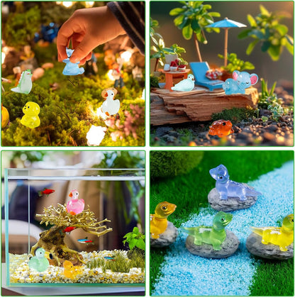 Luminous Mini Resin Animals 220 Pcs Glow in Dark to Hide Tiny Resin Animals Figurines Mini Ducks Mushroom Dinosaurs for DIY Garden Miniatures Fairy Garden Accessories