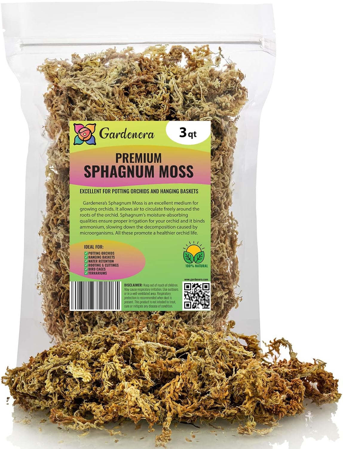 Premium New Zealand Sphagnum Moss by Gardenera - Organic Hand Mixed Long Fibered Sphagnum Moss Orchid - 3 Quart
