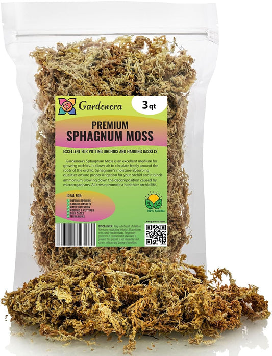 Premium New Zealand Sphagnum Moss by Gardenera - Organic Hand Mixed Long Fibered Sphagnum Moss Orchid - 3 Quart
