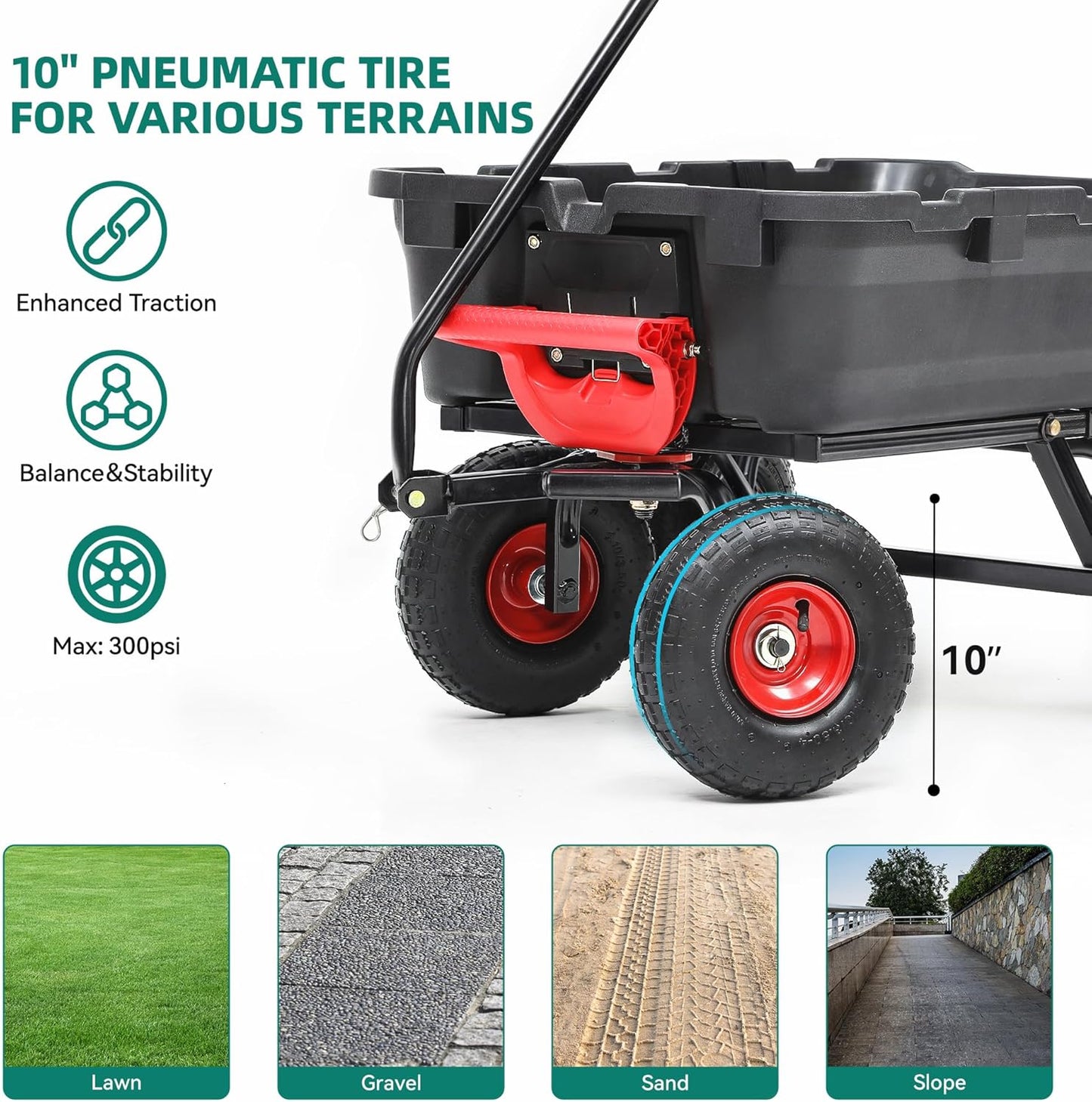 800lbs Garden Dump Cart, Heavy Duty Yard Dump Wagon with 10" Pneumatic Tires, Utility Wheelbarrow cart for Yard, Farm and Garden Christmas Hauling