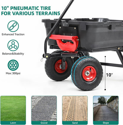 800lbs Garden Dump Cart, Heavy Duty Yard Dump Wagon with 10" Pneumatic Tires, Utility Wheelbarrow cart for Yard, Farm and Garden Christmas Hauling