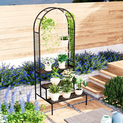 Garden 4 you 3 Tier Metal Plant Stand Garden Arch Arbor Trellis for Outdoor Display Shelf Flower Pot Holder Storage Organizer Rack for Indoor Home,Patio Balcony Yard(Black, Arch)…