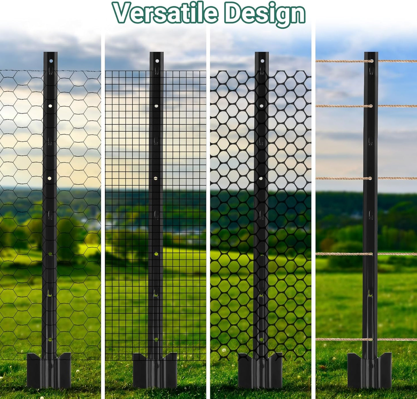 Fence Posts 3 Feet - 16 Pack, Heavy Duty Metal Fence Post, No Dig U Post for Farm, Garden, Orchard and Outdoor Wire Fencing (Black)