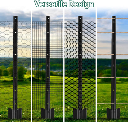 Fence Posts 3 Feet - 16 Pack, Heavy Duty Metal Fence Post, No Dig U Post for Farm, Garden, Orchard and Outdoor Wire Fencing (Black)