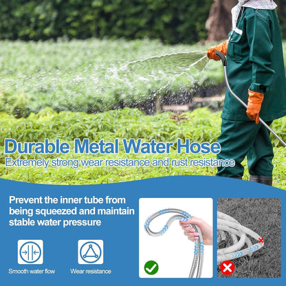 SPECILITE 50 ft 304 Stainless Steel Garden Hose Metal Heavy Duty Water Hose, Flexible Water Hose Pipe with 3/4" Solid Brass Connectors, No-Expandable Garden Hoses with Rubber Grip for Yard, Outdoor