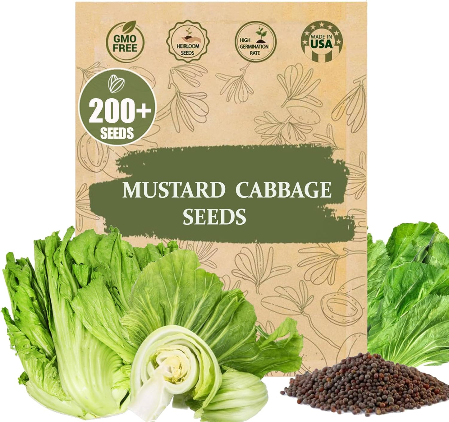 Rare Mustard Cabbage Seeds – 200 Seeds Heirloom Non-GMO, Fast-Growing Mustard Plant Seeds for Home Garden, Microgreens, and Cooking - Original Bold & Peppery Flavor