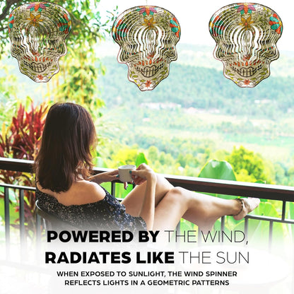 Skylar Day of The Dead Skull 12-inch Wind Spinner, Multi Color Stainless Steel Hanging Ornament Wind Spinners Outdoor Clearance, 3D Visual Effects, Garden Art Décor, Metal Indoor Outdoor Crafts