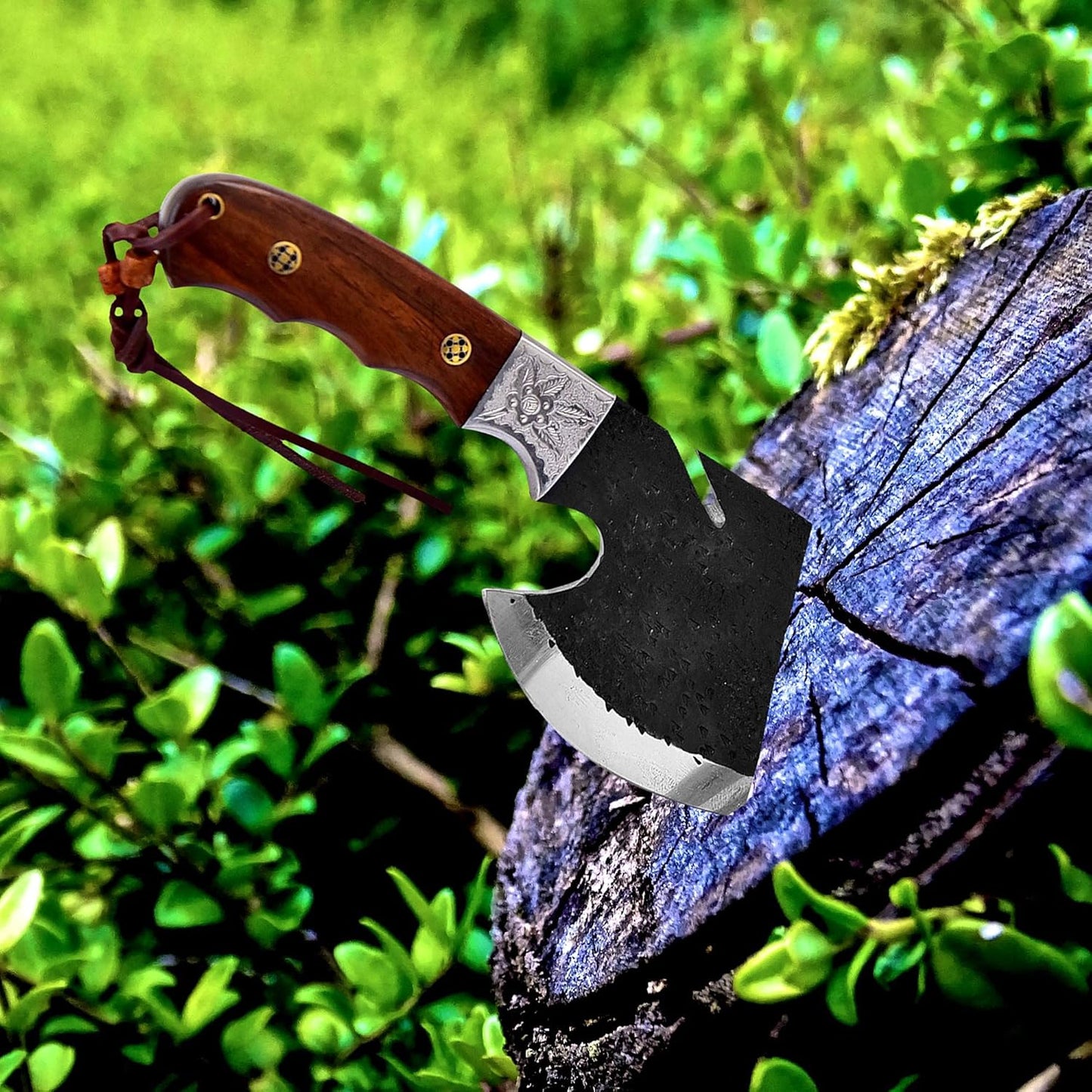 Dessi D2 Steel Blade Axe Hatchet Gut Hook Tomahawk Hunting Knife Camping Hiking Damascus SM73