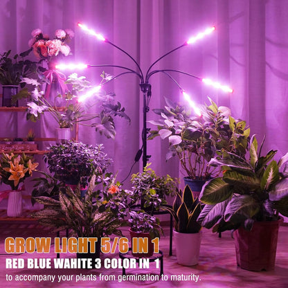 Grow Lights for Indoor Plants Full Spectrum with Stand and Timer, 6 Heads LED Plant Lights for Indoor Growing, Standing Floor House Plant Lamp for Seed Starting. (Red+Blue+White)