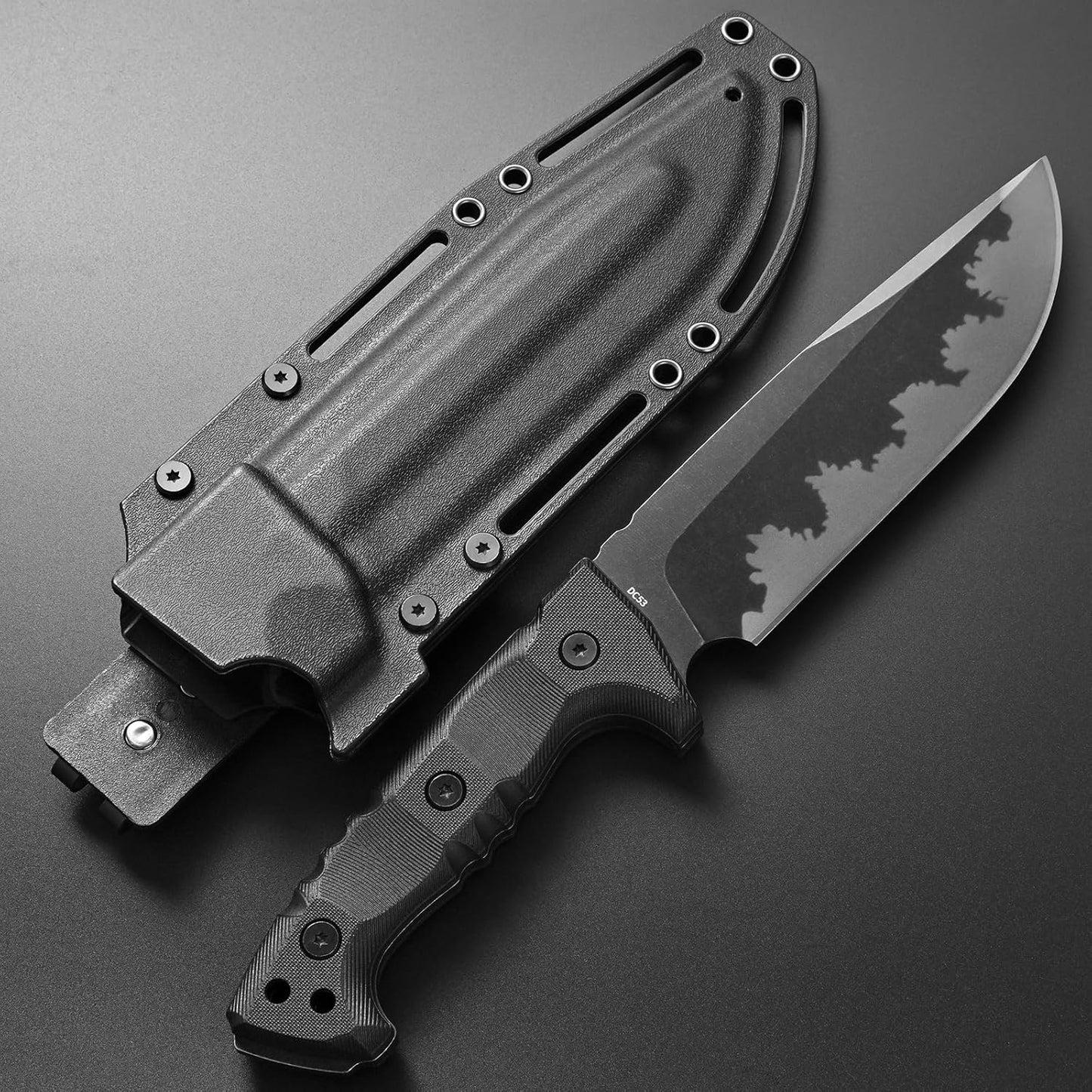 GTK7 Fixed Blade Knife DC53 Steel Blade Full Tang Nylon Fiberglass Handle EDC Fixed Knifes for Outdoor Camping Bushcraft (black)
