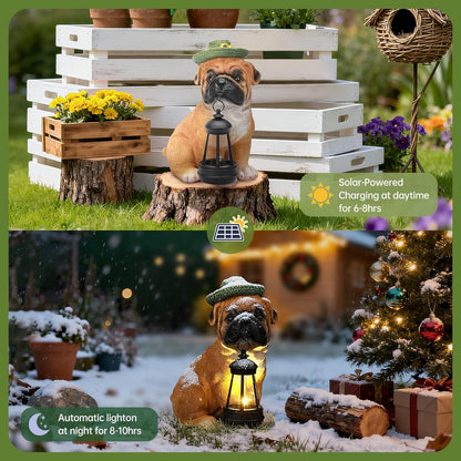 Garden Dog Statues Outdoor Decor, Solar Lights Outdoor Solar Lantern Statue Figurine Garden Decorations Solar Dog Ornaments for Patio, Lawn, Yard Art Decoration, Housewarming Gifts