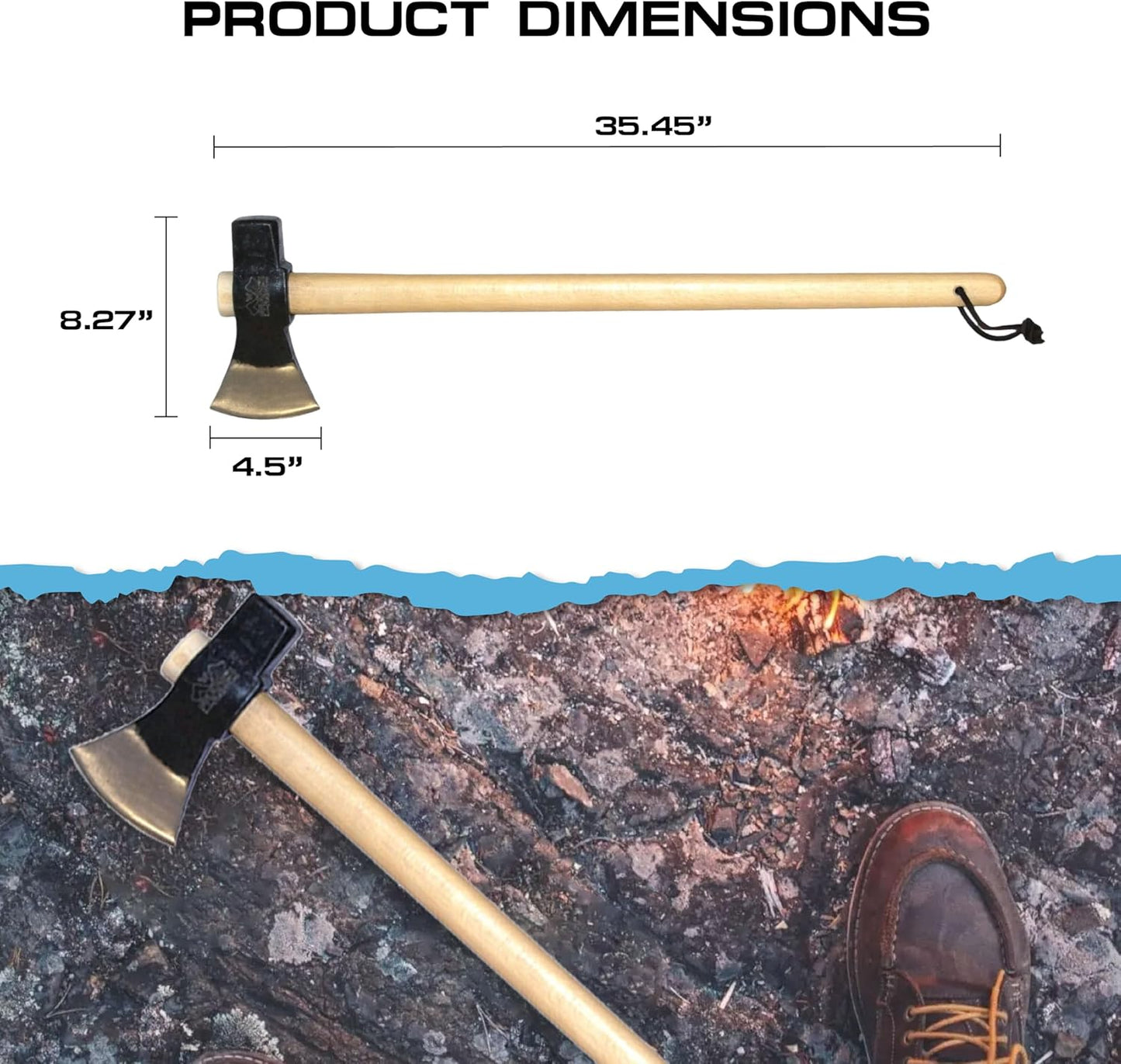 Prandi Axes Merlin C45 Forged Carbon Steel Splitting Maul - Hickory Handle with Leather String - Ideal for Firewood, Splitting, and Chopping - 35.43" L x 8.78" W, 3000g Head 3.014.30.TH - No Sheath