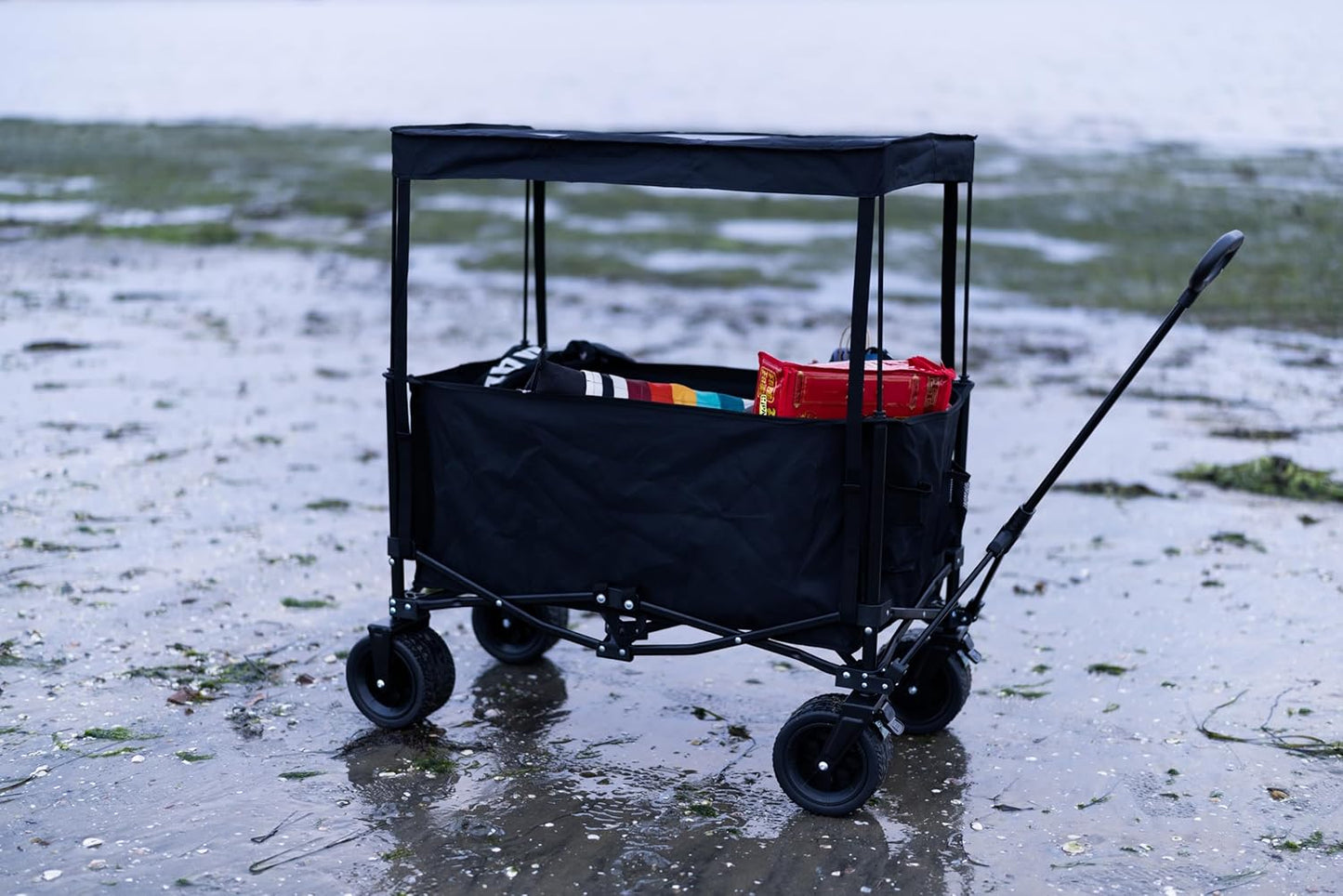 Nice C Wagon with Canopy, Collapsible Wagon, Foldable Wagons, 30W Portable Solar Panel w/USB, Type-C & DC Charging Cable, All-Terrain Wheels