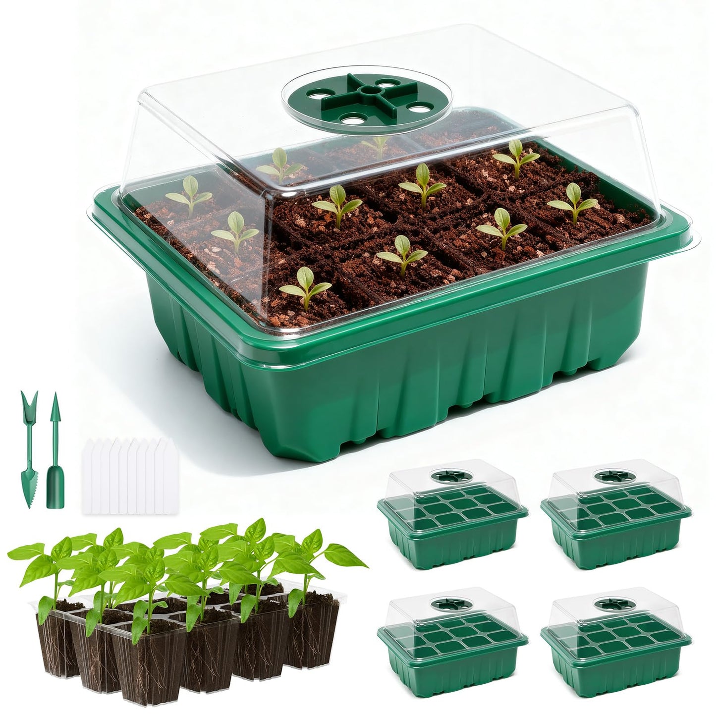 PlantaPulse 5 Packs Seed Starter Tray with Humidity Dome, Seed Starter Kit with Transparent Drain