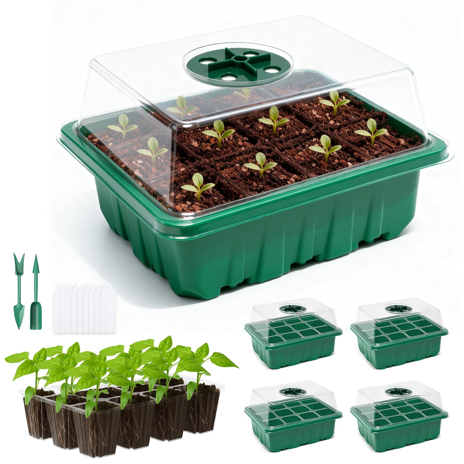 PlantaPulse 5 Packs Seed Starter Tray with Humidity Dome, Seed Starter Kit with Transparent Drain