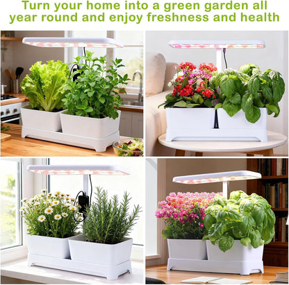 Indoor Garden Led Grow Light Planter Pots, Herb Kitchen Garden Grow Kit, Full Spectrum LED Plant Light for Plants, Height Adjustable Growing Lamp with Intelligent Controller (White, 16*6.3*7.1 inch)