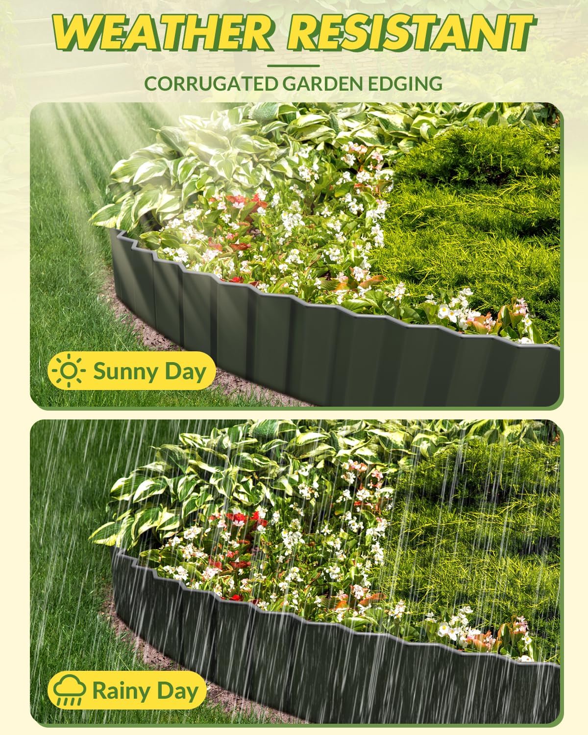 Velway Corrugated Metal Garden Edging - 6" H x 40Ft Sturdy Landscape Edging Border for Lawn, Flower Bed, Paver Edging and Garden Fence - Black