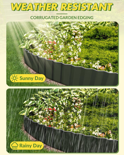 Velway Corrugated Metal Garden Edging - 6" H x 40Ft Sturdy Landscape Edging Border for Lawn, Flower Bed, Paver Edging and Garden Fence - Black