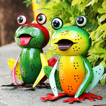 Metal Garden Decor Yard Art for Outside Set of 2 Cute Frogs Lawn Patio Ornaments Backyard Decorations Garden Gifts - (Yellow,Green)