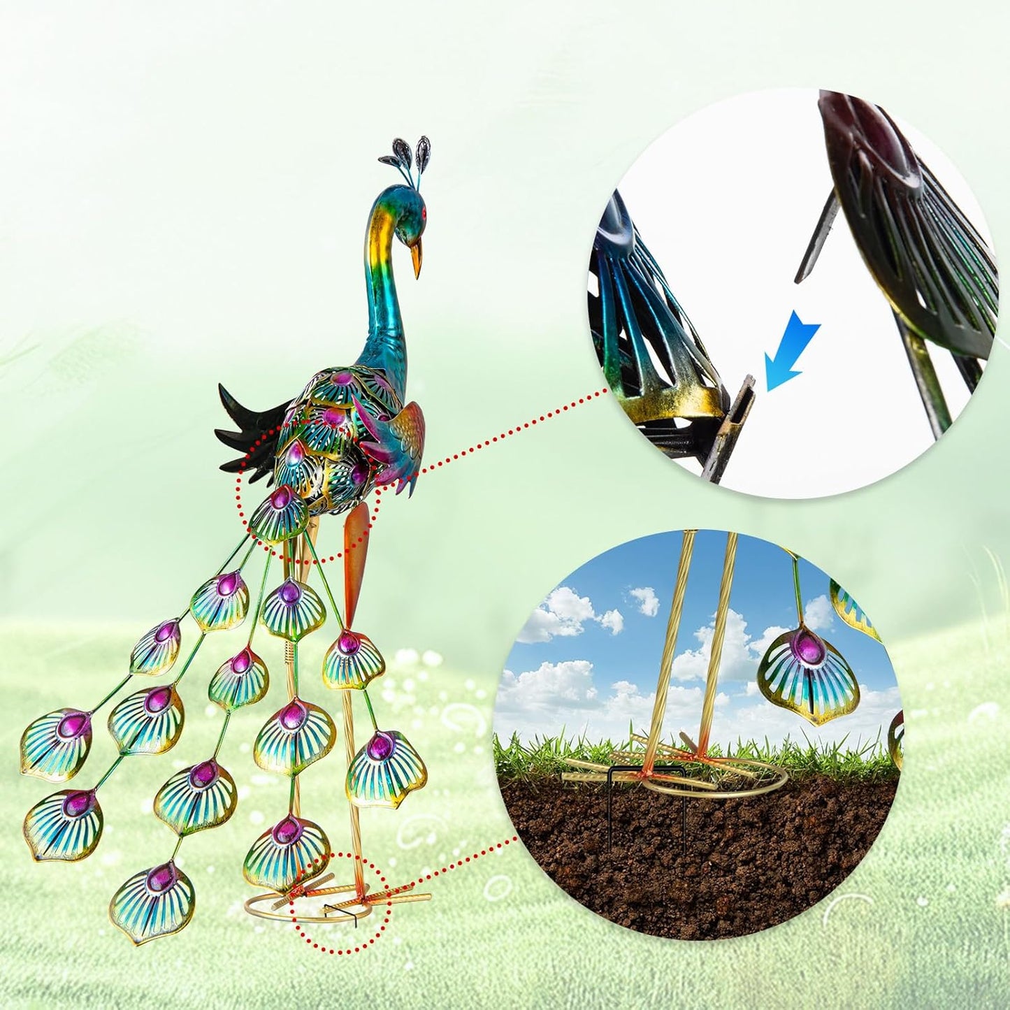 Peacock Garden Statues Metal Peacocks Sculptures for Outdoor Backyard Decor Patio Lawn Porch Yard Decoration (Pack of 2, Blue)