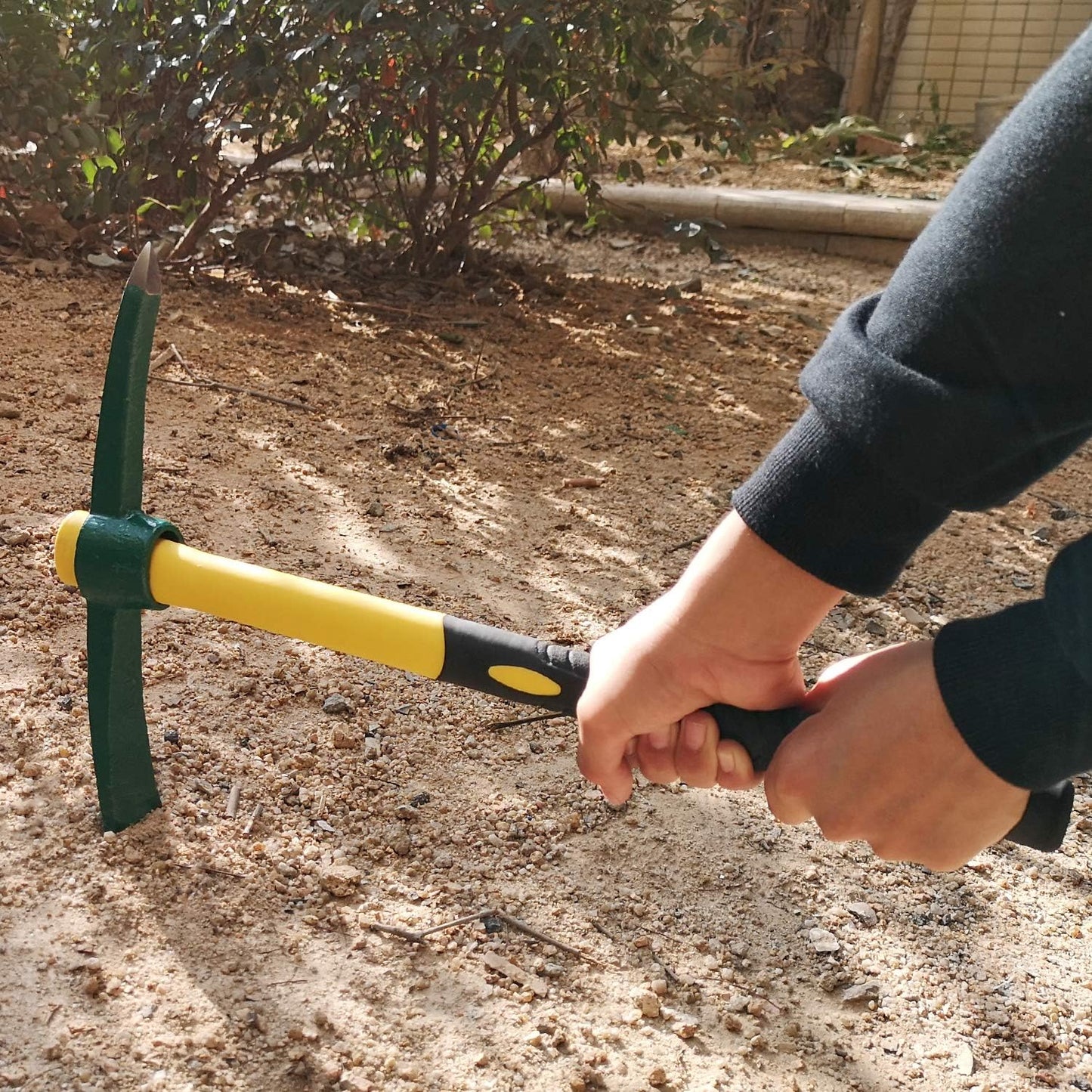 KINJOEK 17.7 Inch Pick Mattock Hoe, Forged Weeding Pickaxe Garden Pick Axe with Fiberglass Handle for Digging, Loosening Soil, Gardening, Camping or Prospecting