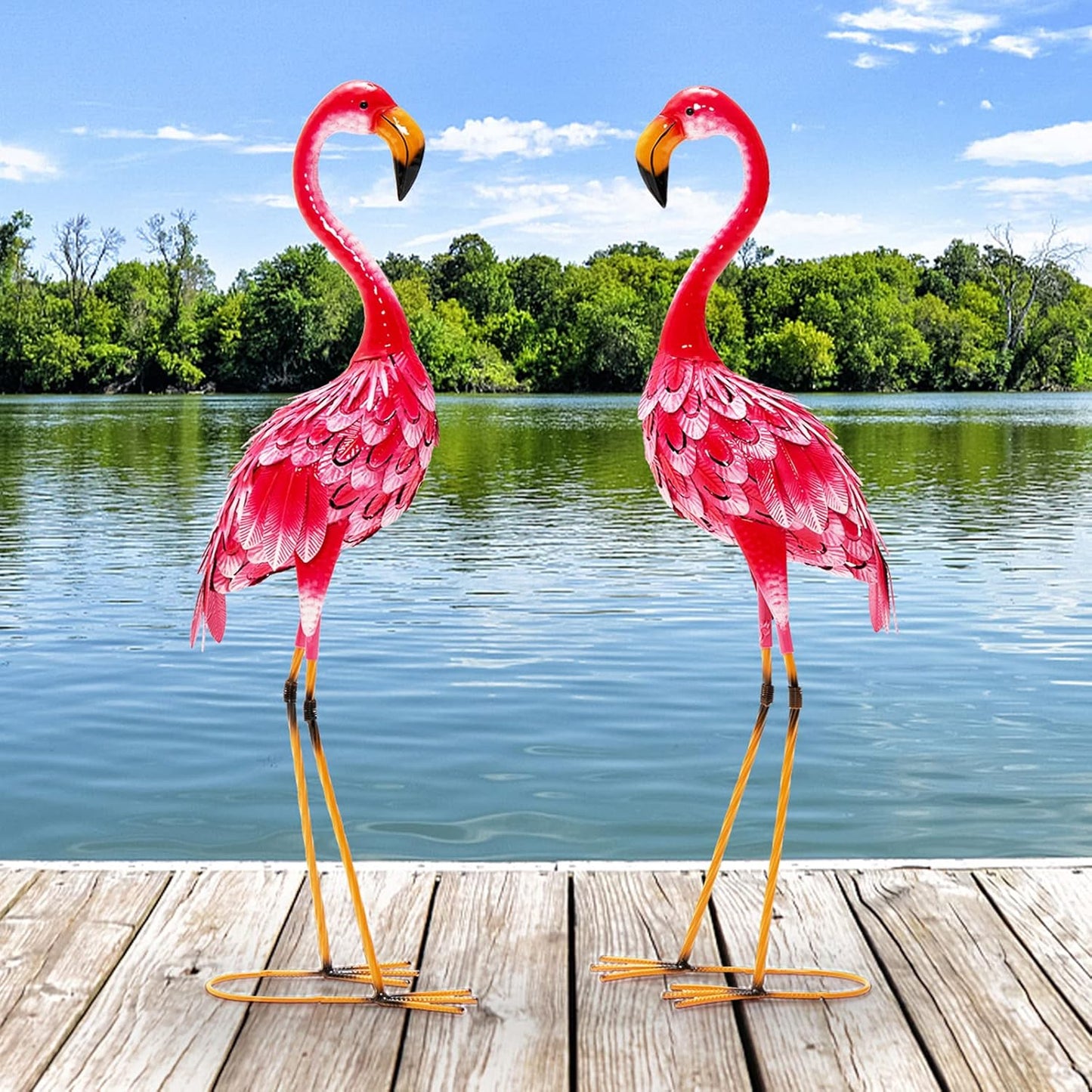 Giantex Flamingo Garden Statues Set of 2, Standing Metal Flamingo Sculptures Bird Ornament Yard Decorations for Lawn Backyard Porch Patio Outdoor Decor, with 4 U-Shaped Stakes (Flamingo)