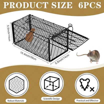 Qualirey 6 Pcs Humane Rat Trap Small Chipmunk Mouse Squirrel Cage Rodent Animal Mice Voles Hamsters Cage Catch and Release Trap for Home Garden Indoor Outdoor(15.4 x 5.5 x 5.5 Inch)
