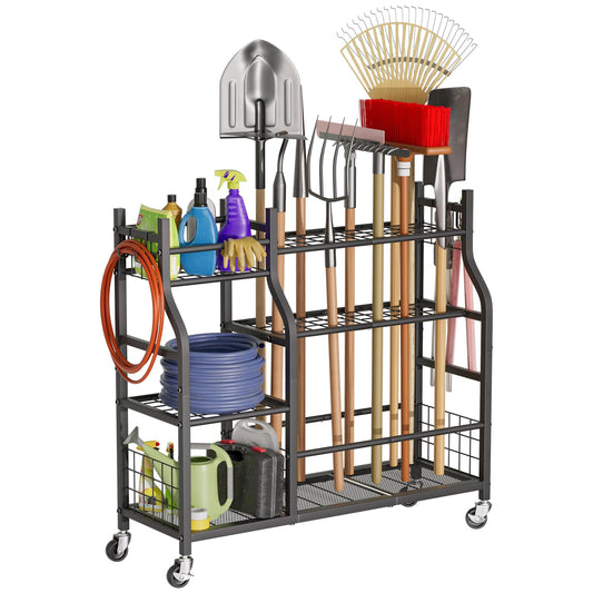 Garden Tool Organizer with Wheels for Garage and Shed, Spacious Tool Storage, Multi-Tier Design