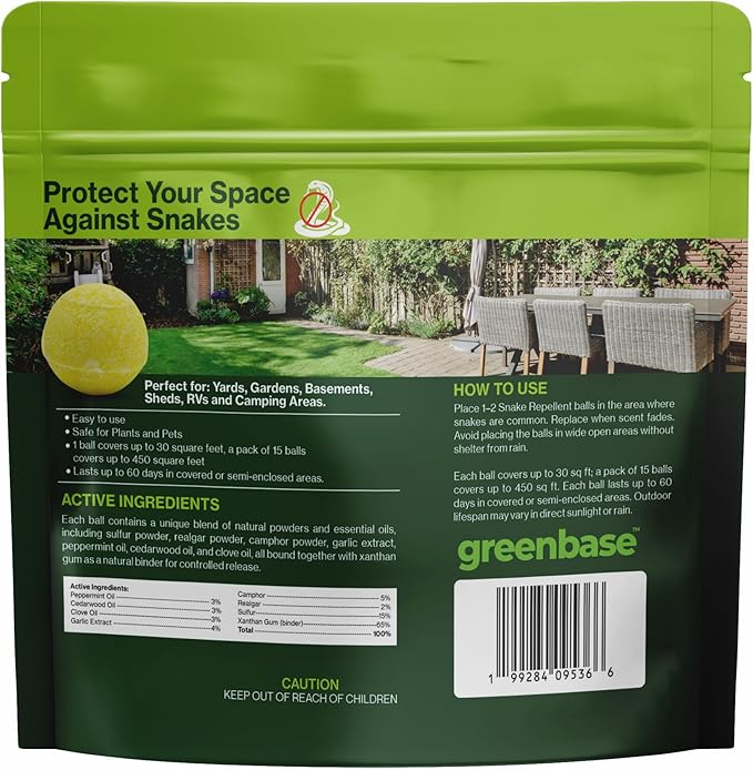 15 Pack Snake Repellent Balls for Yard – Natural Snake Away Repellent, Pet & Plant Safe, Indoor Outdoor Snake Deterrent for Lawn, Garden, Camping, Sheds, RVs, Basements – Long Lasting Protection