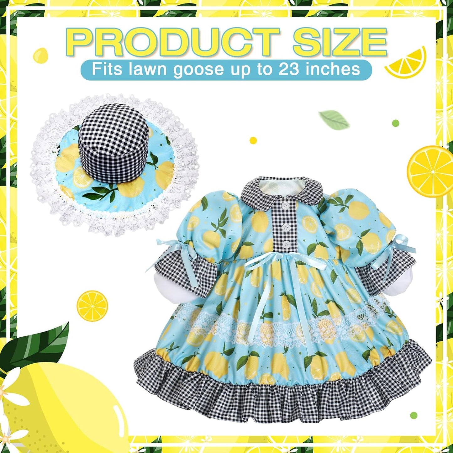 Lolita Goose Outfit Set for 23'' H Plastic Porch Cement Statue Cute Lolita Skirt Fall Spring Summer Goose Costume for Indoor Outdoor Yard Lawn Patio Art Decor(Lemon)