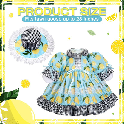 Lolita Goose Outfit Set for 23'' H Plastic Porch Cement Statue Cute Lolita Skirt Fall Spring Summer Goose Costume for Indoor Outdoor Yard Lawn Patio Art Decor(Lemon)