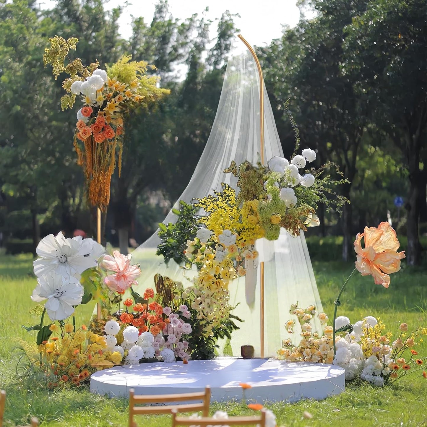 HPC Decor Set of 2 Wedding Arch Backdrop Stand, 8FT, 6.7FT Gold Metal Arch Backdrop Stand for Wedding Ceremony Bridal Baby Shower Birthday Party Garden Floral Balloon Decoration Arch Frame Decor
