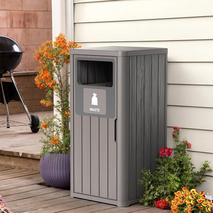 ROJIK 35" Tall Outdoor Trash Can,Weatherproof Resin Garbage Indoor Durable Lightweight,Suitable for Patio Office Kitchen,Easy to Clean,Assemble (Waste,Grey)