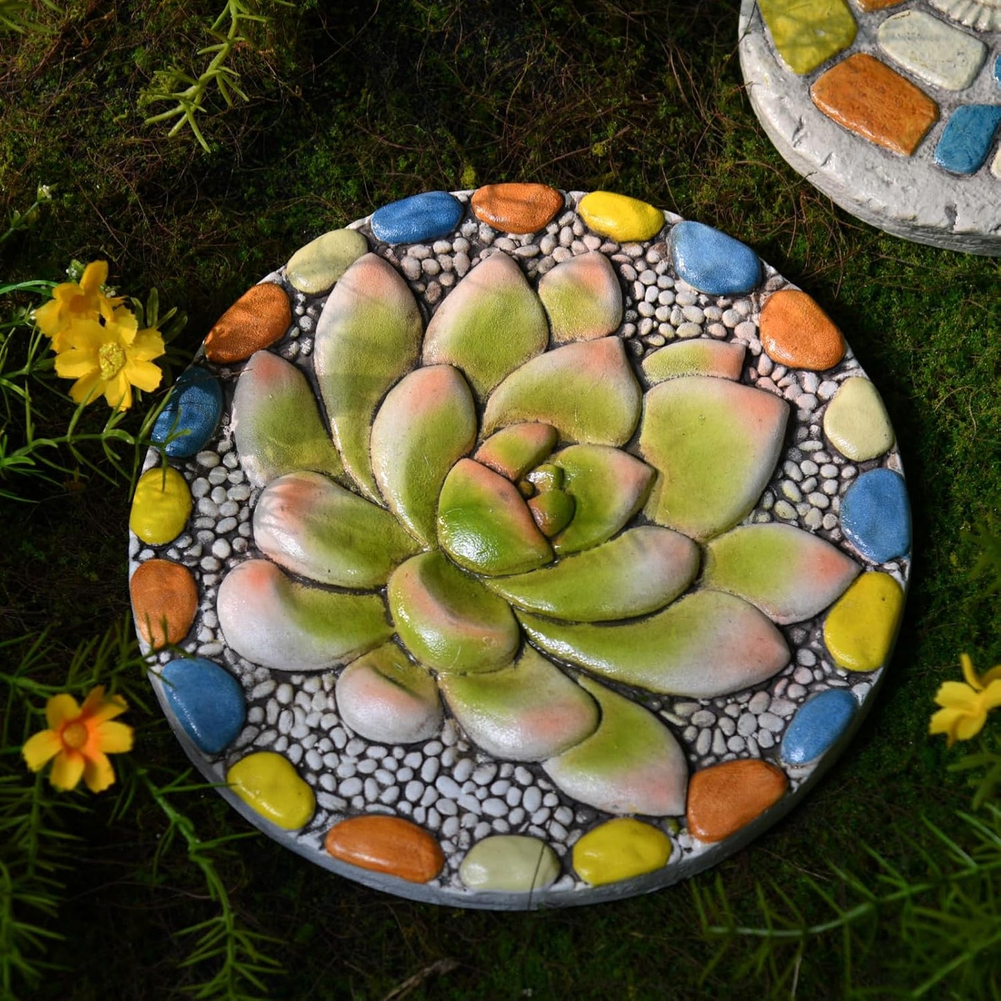 Succulent Pattern Cement Stepping Stones Outdoor - Stepping Stones Pavers for Outside Walkway Stones Multicolored Outdoor Decorative Stone for Garden 0.75 * 10 * 10 Inch LC Lcdecohome