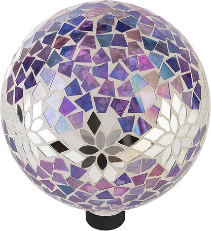 Alpine Corporation 10" Diameter Indoor/Outdoor Glass Mosaic Gazing Globe Yard Decoration, Purple Mosaic Flower Design